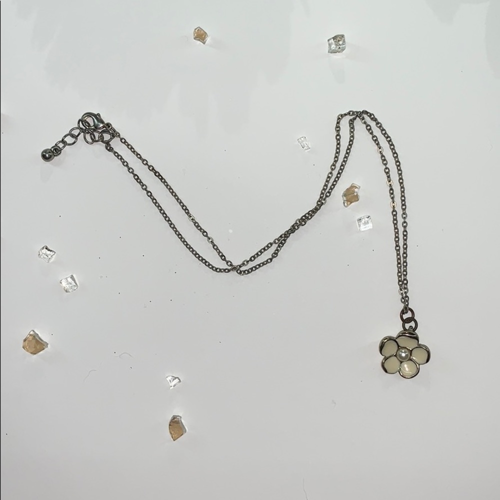 Silver Pearl Flower Charm Necklace